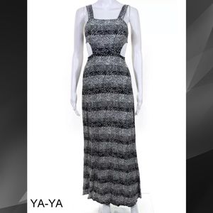 YA-YA Gray/Blk Stripe Cut-Out Maxi Dress
